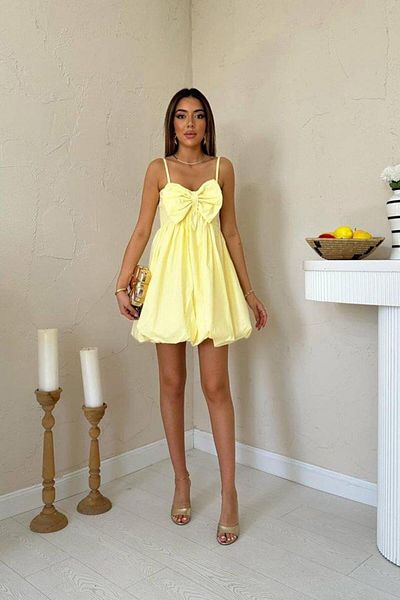 modamtn Yellow Front Bow Strap Dress
