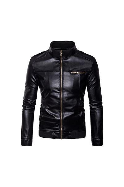 AyShop Seasonal New Trend Zipper Detailed Stand Collar Pu Leather Jacket