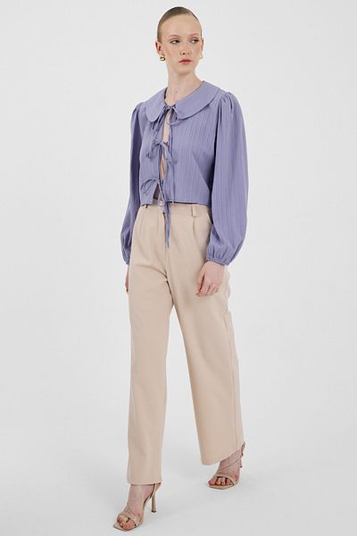 Rays Lilac Tie Detail Baby Collar Long Sleeve Blouse 8020A