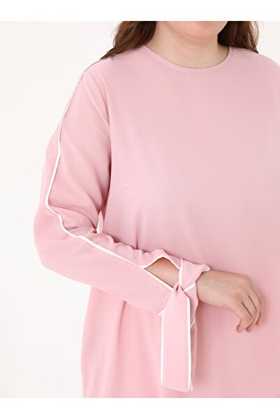 ALİA Büyük Beden Kol Ucu Detaylı Tunik - Gul kurusu -