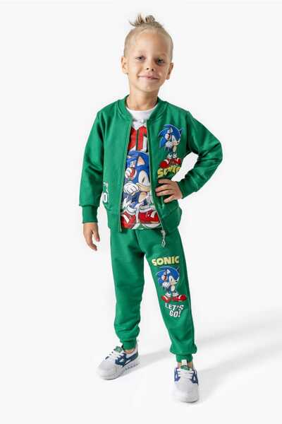 LİLLYPİCCA Boy's 3-Piece Suit Zippered Cardigan - Long Sleeve Sweatshirt - Combed Cotton Trousers with Elastic Waist