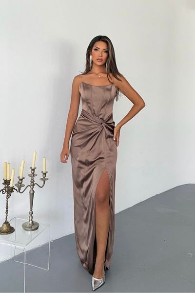 İyem Abiye Waist Knotted Strapless Evening Dress