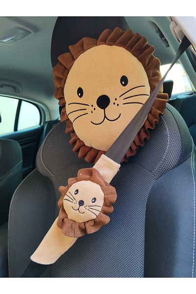 tosbai Champion Arslan Car Pillow and Belt Set New Year's Road Companion Pillow Belt Car Stroller Decor Lion