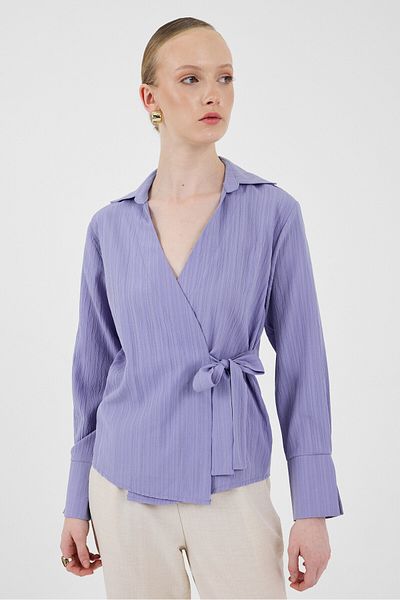 Rays Lilac Front Tie Detailed Long Sleeve Blouse 8019A
