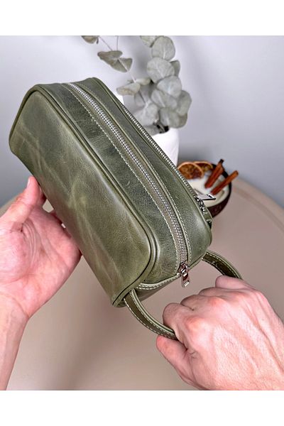 Fil Deri Genuine Leather Hand Grip Tape Zippered Men's Green Color Wallet 2109