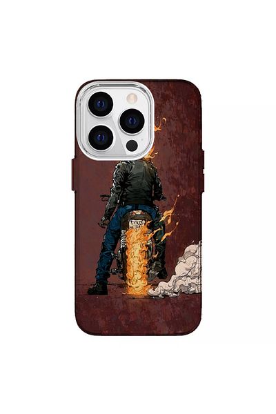 Turkuaz iPhone 16 Compatible Pro Special Ghost Rider Design Luxury Silicone Case