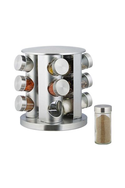 Promagg Set 12 Stainless Steel and Glass Spice Containers with 360° Rotating Stand