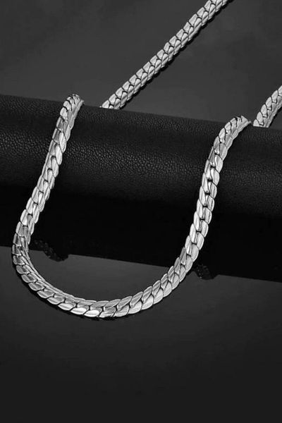 Takı Dükkanı Crushed Straw Flat Snake Model Steel Men's Necklace Chain Eck36-2