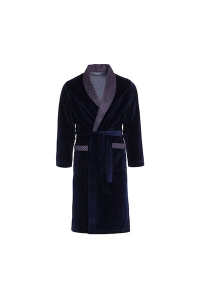 Revise Men's Bathrobe, Revise, Velour/Cotton, Elegant, Navy Blue, Size XXL
