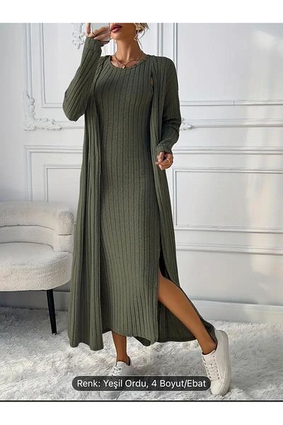 NZL TEKSTİL Dgn's 2-Piece Long Cardigan-Slip Dress Women's Knitwear Set