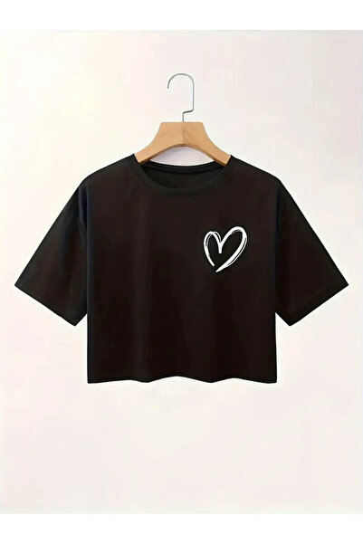 haha Heart Printed Crop T-Shirt for Women