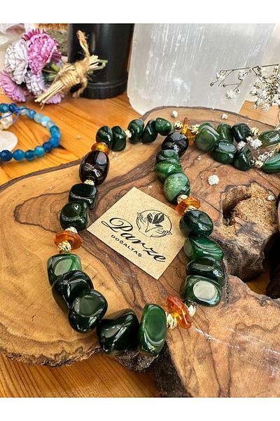 parze doğaltaş Agate and Amber Natural Stone Design Necklace