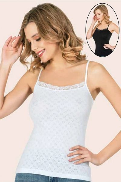 Anıt 10 Pieces Women's Jacquard Lace Thread Strap Undershirt 100% Cotton