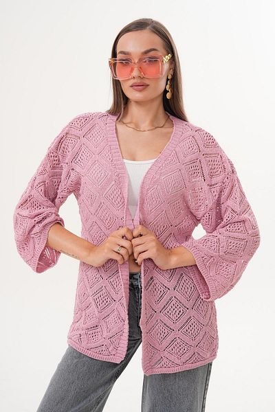 ŞİMAL Women's Bakalava Pattern Open Knitwear Knitted Cardigan 255214 -