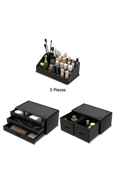 COOYA 3 Pcs Makeup Organizer,Cosmetic Storage Case with 6 Drawers,23.7x15x29.4cm,Interlocking & Removable