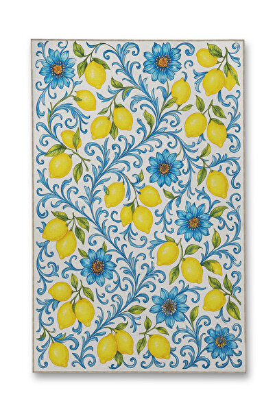 Rugs Modern Halı MOSSO Μπλε Βεκτορικό Σχέδιο Λεμονιού με Θέμα Υφαντή Βάση Μον...