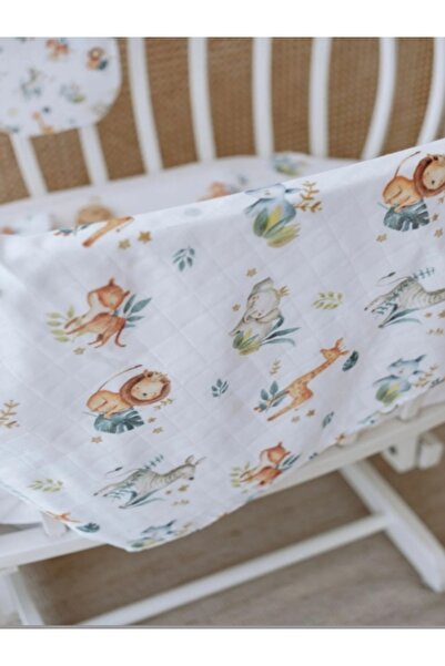 miço kids Cute Animal Patterned Muslin Baby Blanket – 80X90 – Cotton – Multi-Purpose Use