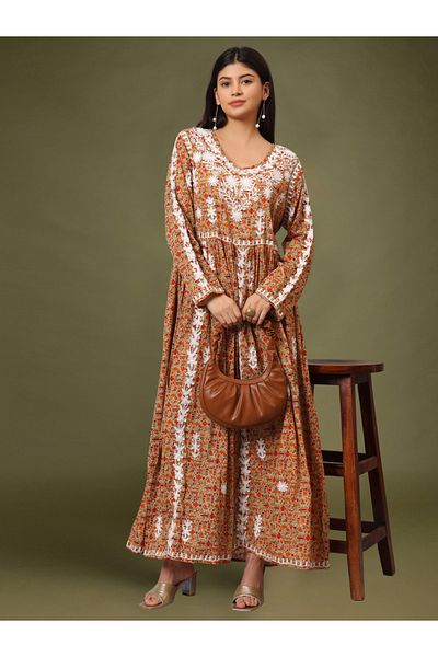 alaya Hand Embroidered Lucknowi Chikankari Printed Mulmul Cotton Jalabiya-AL3936