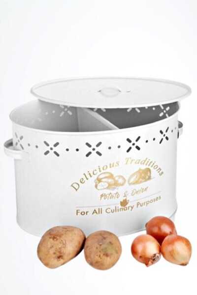 morponi Büyük Boy Bölmeli Lüx Metal Patates-soğan Kovası Sepeti 18 Lt Beyaz