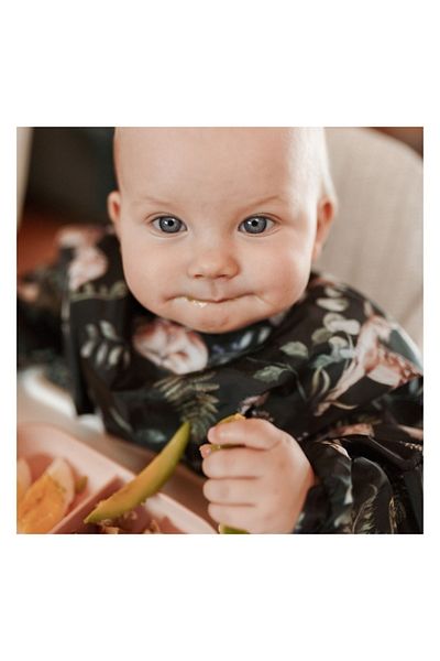Babysteps by Urban Haul Waterproof bib with sleeves and pocket, adjustable, Happy Bear Dark