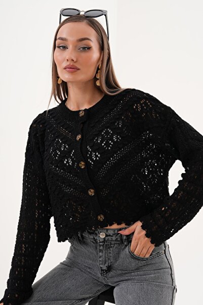 ŞİMAL Women's Pompom Patterned Buttoned Knitwear Knitted Cardigan 255216 -