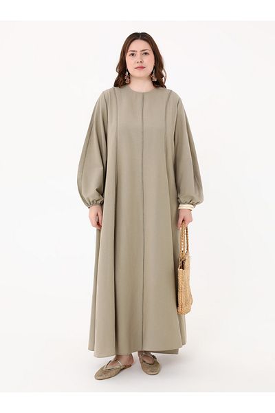 ALİA Large Size Dress with Stitching Detail and Handles - Green -