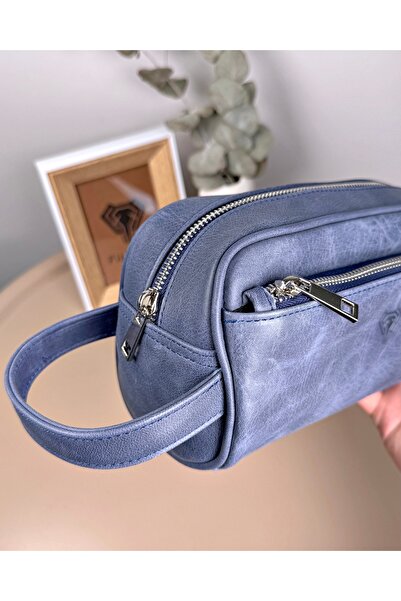 Fil Deri Чоловічий гаманець з натуральної шкіри з ручкою та застібкою-блискавкою, синій колір 2109