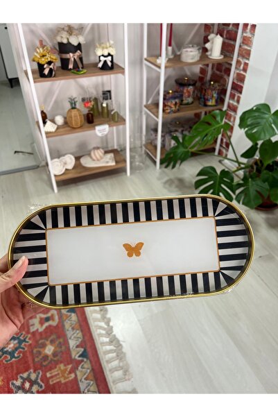 CHEMDLE Gold Çerçeveli Desenli Cam Dekoratif Tabak