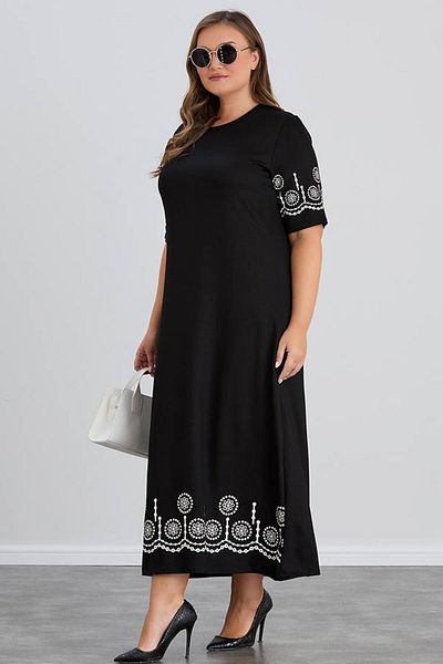 wearon tekstil Wearon Women's Aysar Short Sleeve Printed Two-String Boydan Black Dress