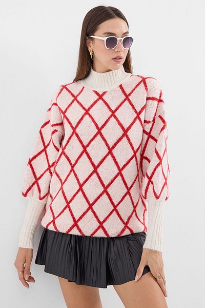 Merterium Women's Turtleneck Oversize Sweater Sweater Red 1239