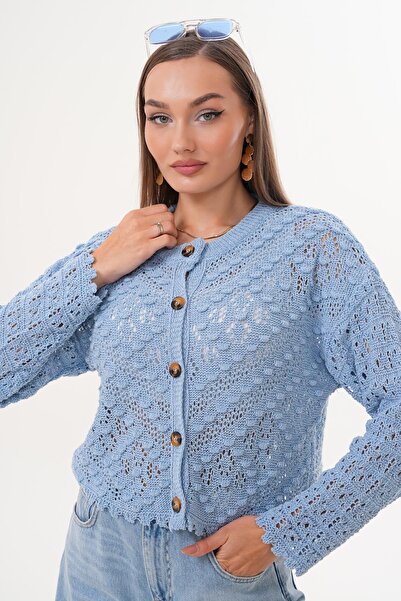 ŞİMAL Kadın Ponpon Desenli Düğmeli Triko Örme Hırka 255216 -