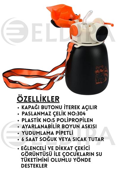 ELDİPA 500 ml Player Thermos Flask with Straw Water Bottle Stainless Steel Non-Slip Base