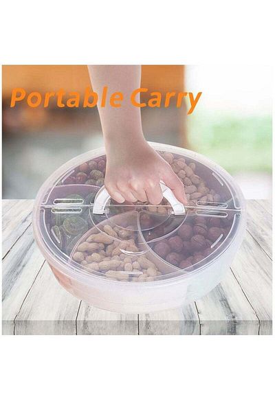 COOYA 31X31X7.5 cm Round Clear Organiser,5 Colourful Divider Boxes,with Lid and Handle,Half-Open Lid
