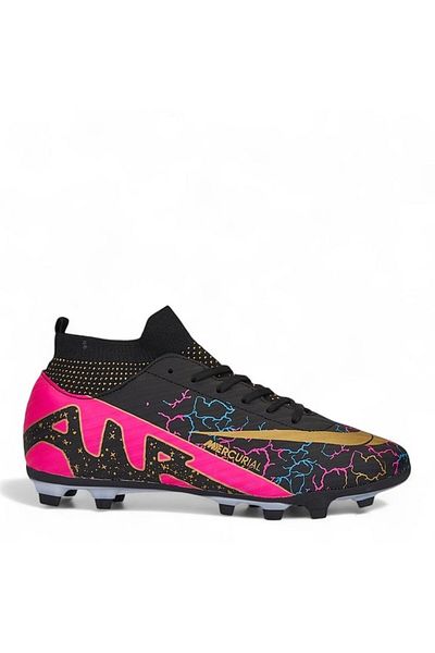 mugees Black Fuchsia Astroturf Football Shoes with Socks