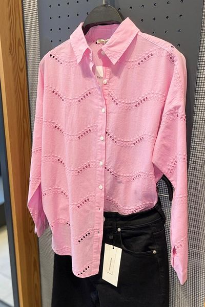 FEMELLE Pink Lace Brode Detailed 100% Cotton Shirt (Buy 1 Size Small)