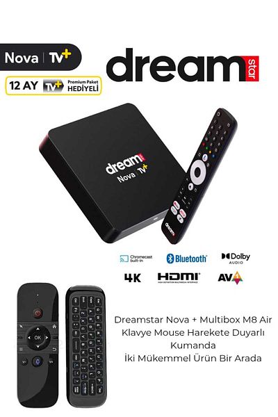 Dreamstar Nova 4K Android Tv Box + Big M8 Air Mouse Remote |   12 Months Tv+ Premium Gift
