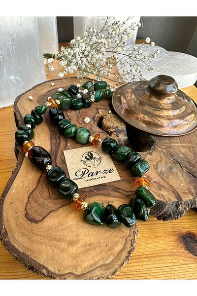 parze doğaltaş Agate and Amber Natural Stone Design Necklace