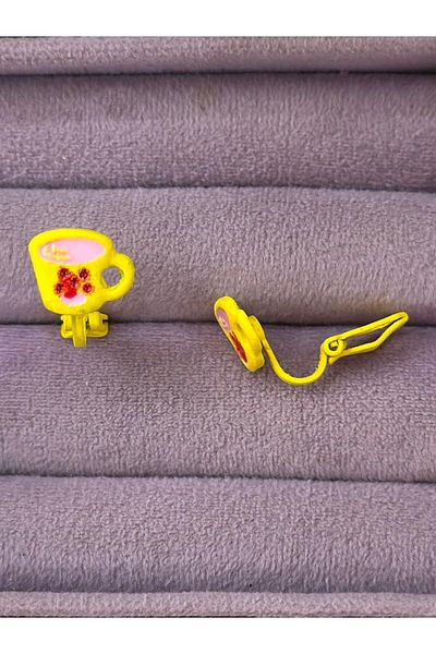 BY YASİN TOPÇU Vip Yellow Cup Figured Children's Earring (Flip-Open Clip)