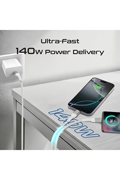 Promate 140w Fabric braided high-speed usb-c to dual usb-c cable white