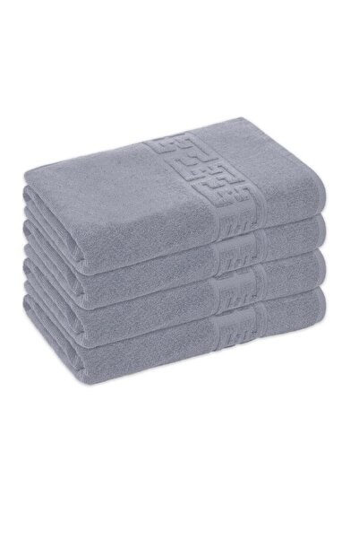 E EFRALL Set 6 Bath Towels 70 x 140, 550g, Hotel Style, Greek Pattern, Grey