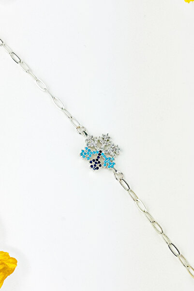 Fubena Yerli Üretim 14K Altın Kaplama 2048 Mavi Taşlı Kar Taneli İnce Bileklik