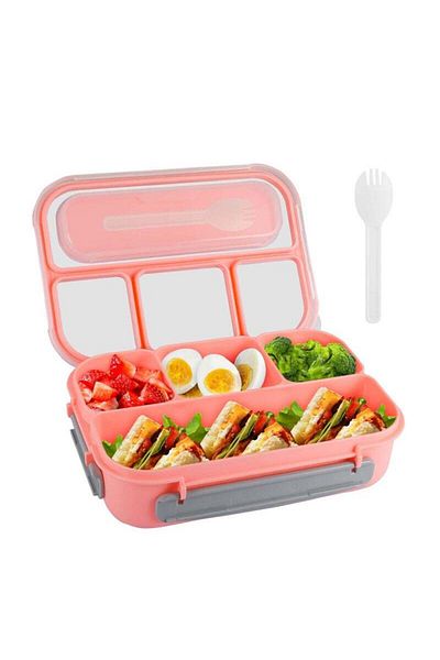 COOYA Bento Box Lunch Box,5 Cup Boxes with 4 Compartments&Fork,9X6.2X2.7in,Leak-Proof,for Adults/Students