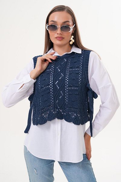 ŞİMAL Women's Patterned Side Tie Detailed Knitwear Knitted Sweater 255222 -