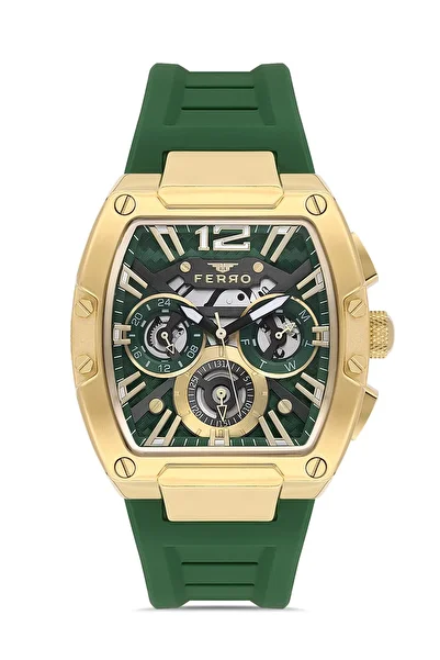 FERRO Green Silicone Cord Men Wrist Watch Fm11527Dwt-Zr6