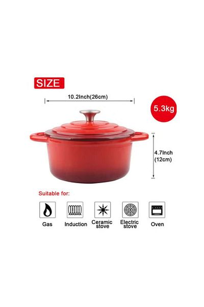 VAV GET Healthy and Safe, Non-Stick Enameled Cast Iron Dutch Oven Casserole, 26x12cm / 10.2x4.7Inch