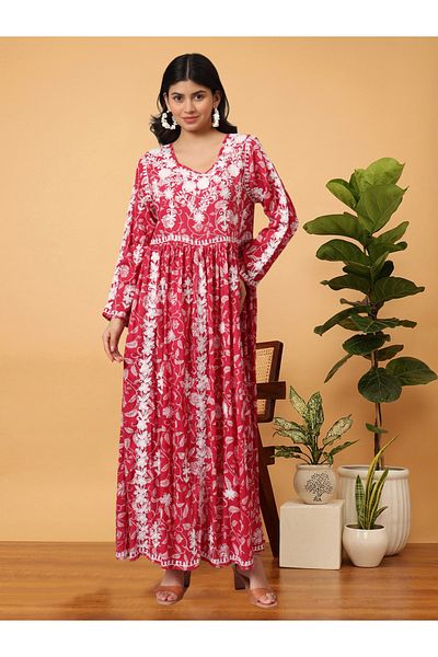 alaya Hand Embroidered Lucknowi Chikankari Printed Mulmul Cotton Jalabiya-AL3936