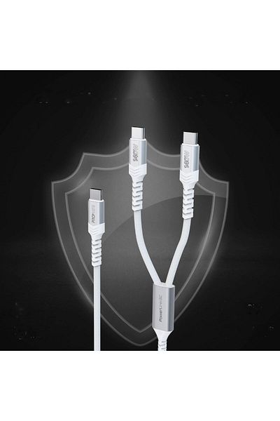 Promate 140w Fabric braided high-speed usb-c to dual usb-c cable white