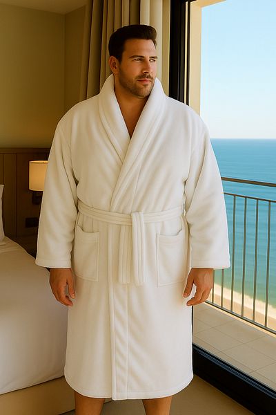 LaraLisa Collection Textured Bamboo Combed Cotton Yarn Battal Size Unisex Bathrobe Excellent Quality Remains Soft for Many Years