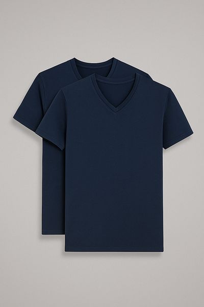 ROZELT Men's Navy Blue V-Neck T-Shirt 2-Piece Bamboo Lycra