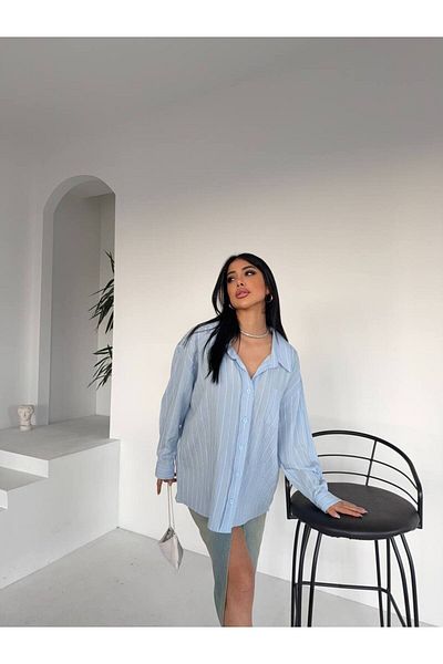 JESSE STORY Women's Modal Striped Oversize Shirt 75 cm